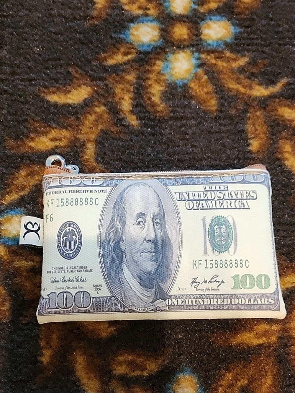 Novel $100 Bill Zip Pouch - White/Green Print